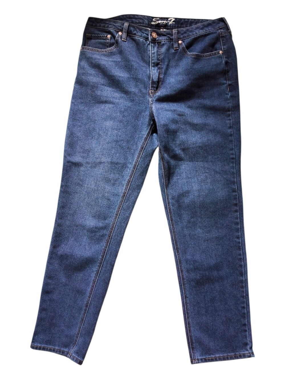 Seven7 High-Rise Slim Straight Leg Denim Jeans - Dark Wash